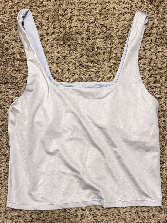Fabletics Tops - Fabletics Sleek Silver Square Neck Cropped Active Tank